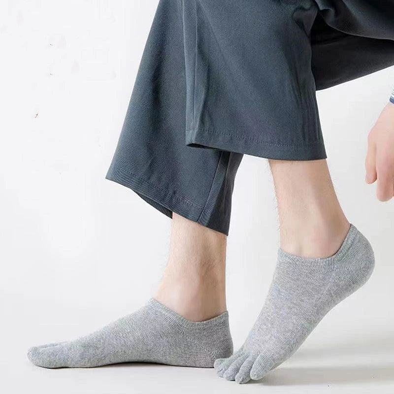 5 Pairs/lot Summer Men's Split Toe Boat Socks Black Gray Solid 100% Cotton Breathable Five Finger Socks Casual Sports socks