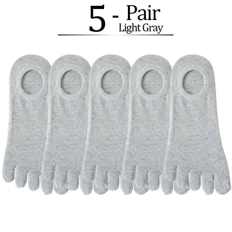 5 Pairs/lot Summer Men's Split Toe Boat Socks Black Gray Solid 100% Cotton Breathable Five Finger Socks Casual Sports socks