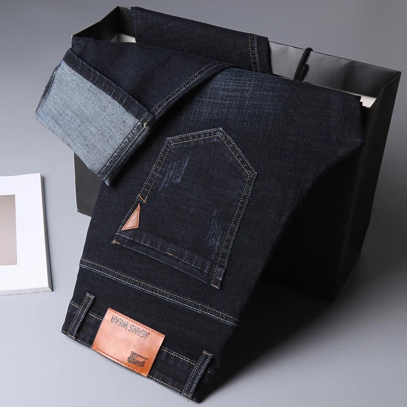 2023 Brand Men's Straight Elastic Cotton Jeans Men Fashion Business Casual Classic Style Jean Denim Pants Trousers Big Size28-40