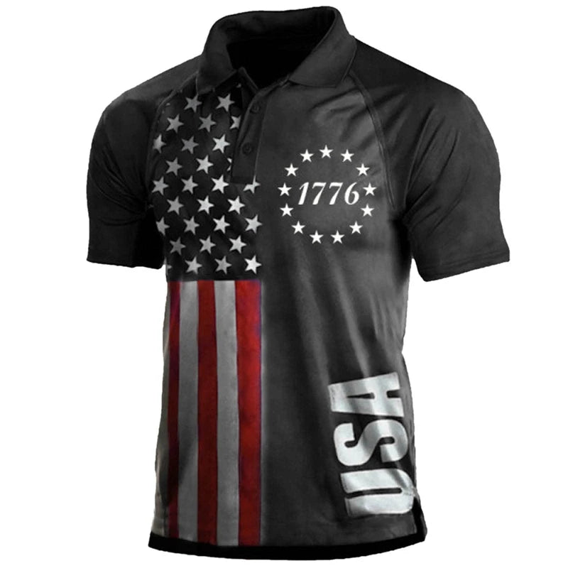 Summer Mens Polo Shirt Causal Fashion Sweatshirt America Flag 3D Printed T Shirt Short Sleeve Homme Vintage Streetwear Loose Top