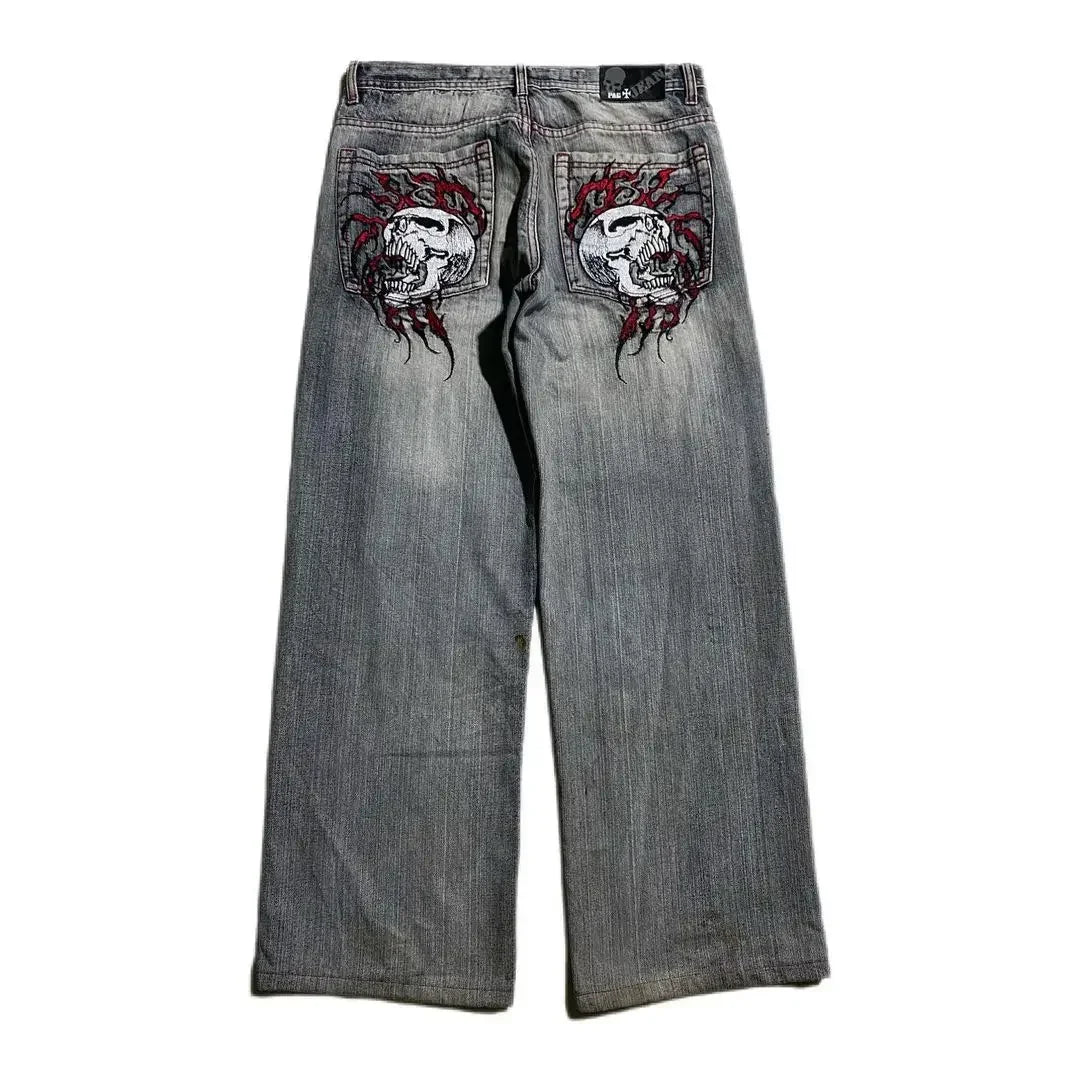 Y2K Jeans New Gothic Embroidery Casual Washed Cowboy Pants Men Retro Streetwear Hip Hop Loose Fashion High Waist Straight pants