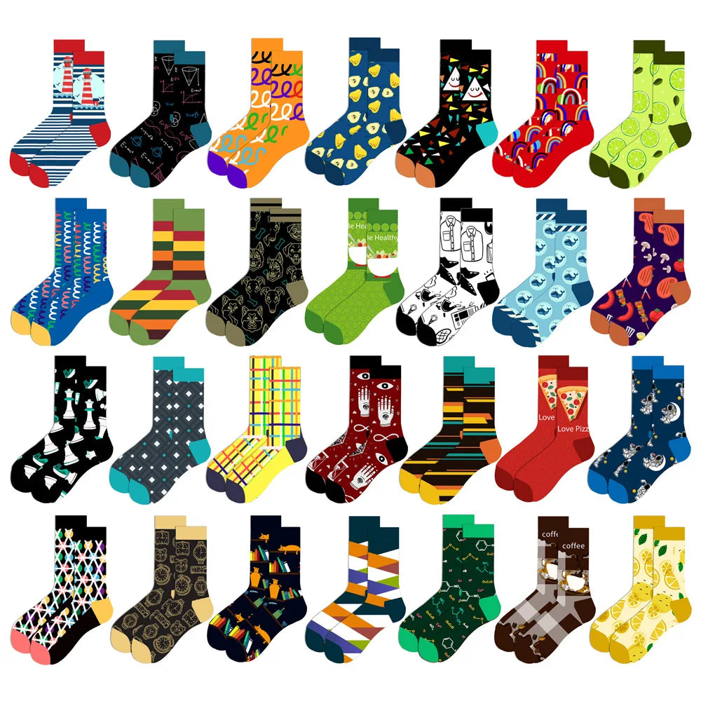 Streetwear Big Sieze Funny Socks Men with Cartoon Animals and Fruits Hip Hop Men's Socks Cotton Gifts for Men 2601