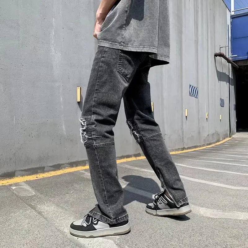 2023 Y2K Fashion Stretch Slim Ripped Jeans Pants For Men Clothing Ankle Zipper Vintage Skinny Biker Denim Trousers Ropa Hombre