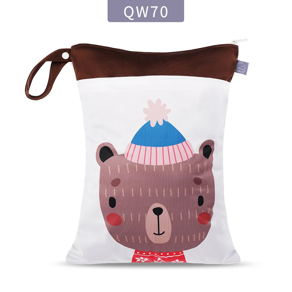 Elinfant Baby Diaper Bag Cartoon Print Waterproof Wet Dry Nappy Zipper Handbag Stroller Carry Pack Travel Outdoor Wet Diaper Bag