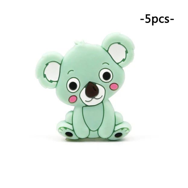 LOFCA 5pcs Silicone Mini Koala Beads Baby Teether Food Grade BPA Free Baby Teething Toy Pacifier Chain Nursing Necklace Making