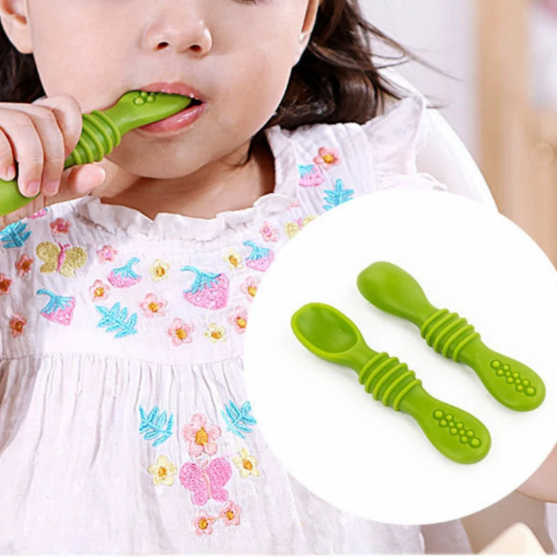Baby Spoon Forks Set Food Grade Silicone Sticky Spoon Children Cutlery Training Spoon Kids Feeding Tableware Kitchen Accessories