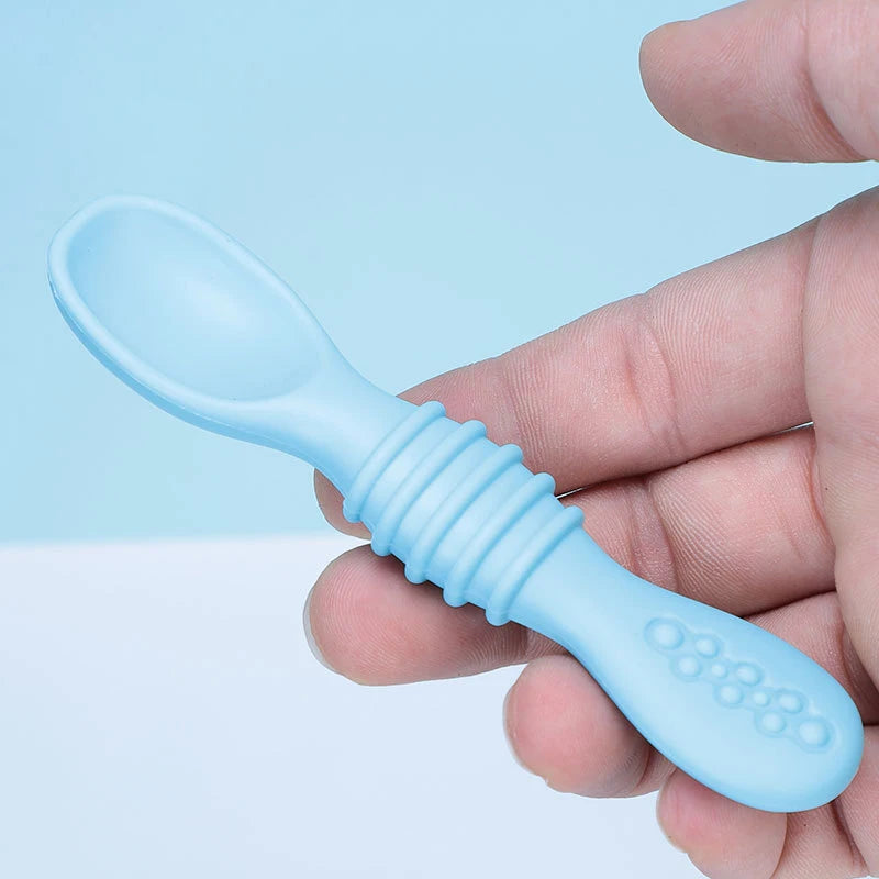 Baby Spoon Forks Set Food Grade Silicone Sticky Spoon Children Cutlery Training Spoon Kids Feeding Tableware Kitchen Accessories