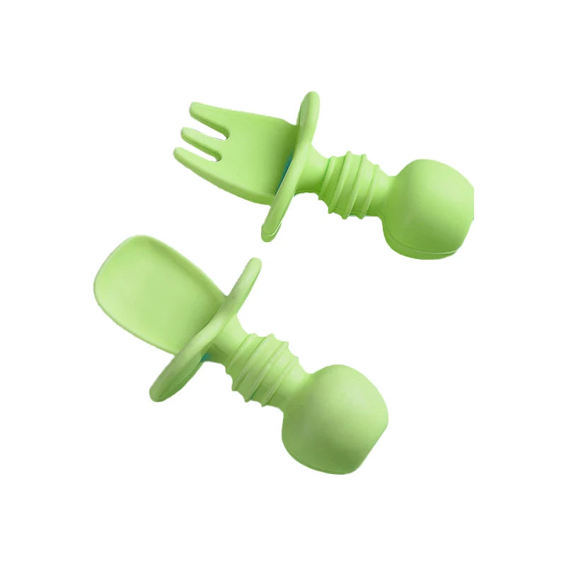 Baby Spoon Forks Set Food Grade Silicone Sticky Spoon Children Cutlery Training Spoon Kids Feeding Tableware Kitchen Accessories