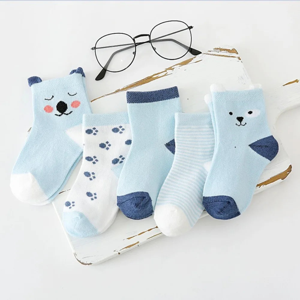 5 Pairs/Lot Cartoon Baby Socks Cute Cat Animal Cotton Newborn Children's Socks Girl Kids Boy Soft Knit Toddler Sleeping Socks