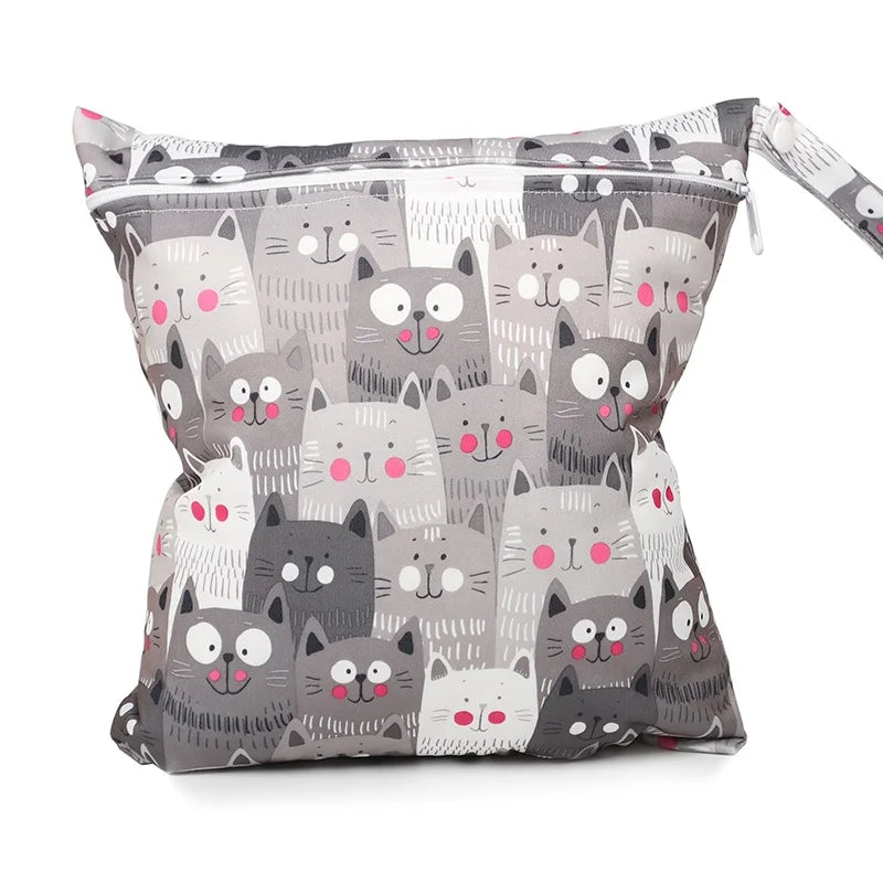 8 cat patterns Waterproof wet bags single Zipper Pocket Baby Diaper Storage Bag Washable Cloth Diaper Wet bag