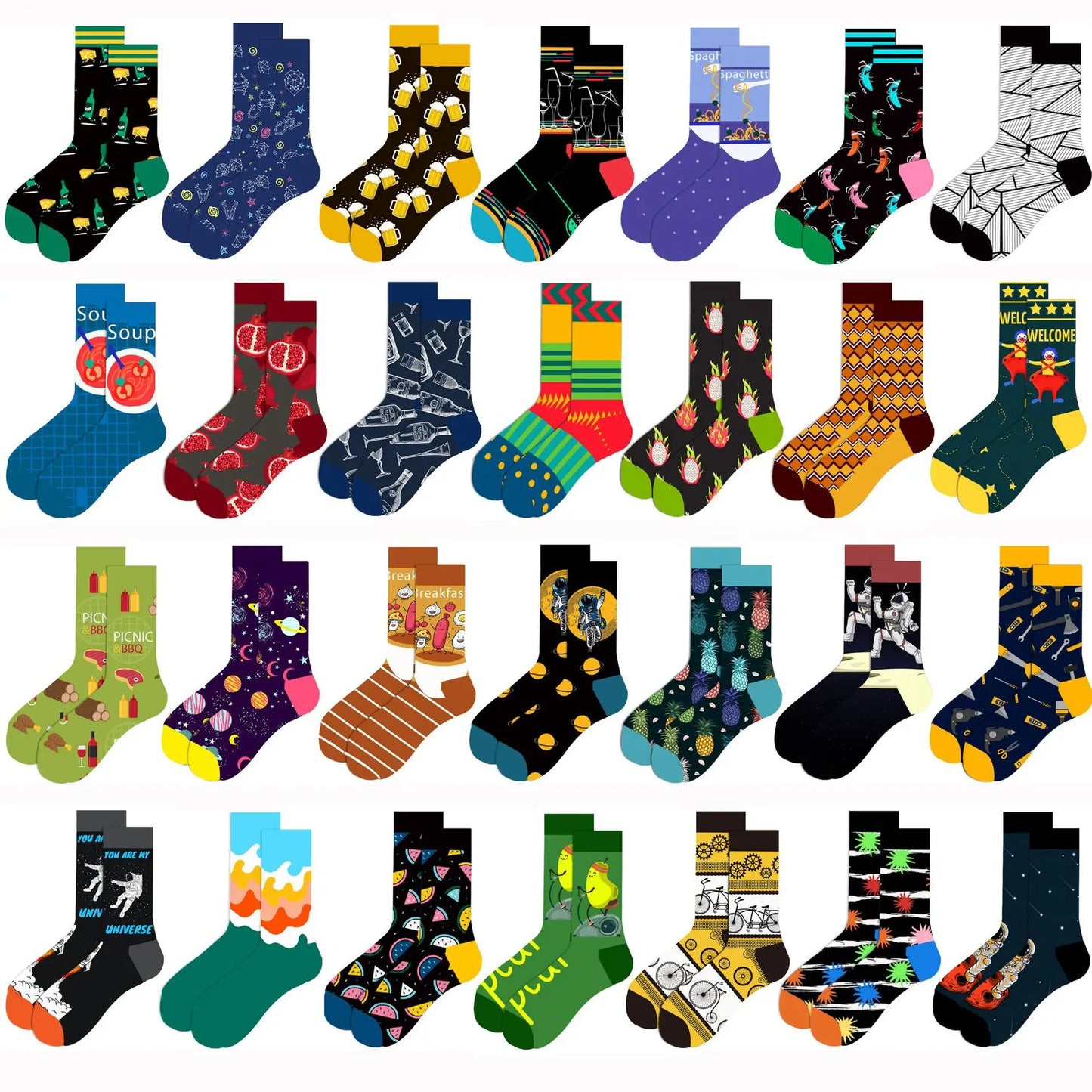 Streetwear Big Sieze Funny Socks Men with Cartoon Animals and Fruits Hip Hop Men's Socks Cotton Gifts for Men 2601