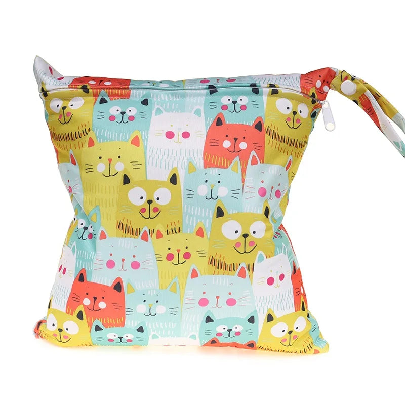 8 cat patterns Waterproof wet bags single Zipper Pocket Baby Diaper Storage Bag Washable Cloth Diaper Wet bag