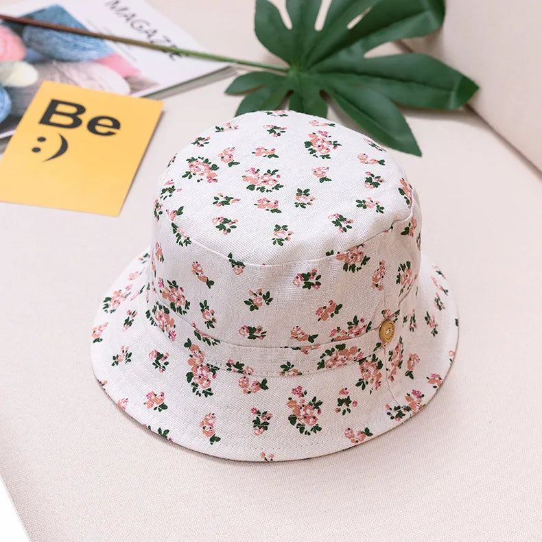 Cute Kids Outdoor Bucket Hats Children Sun Hats with Windproof Rope Cotton Baby Caps for Boys Girls Caps Summer Hat for Kids