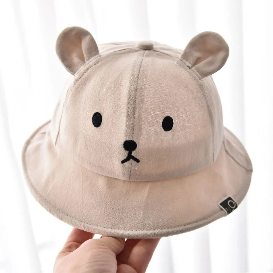 Baby Bucket Hat Infant Sun Hat Toddler Panama Bear Hat Wide Brim Fisherman Caps Kids Spring Summer Beach Safari Hat 3-18 Months
