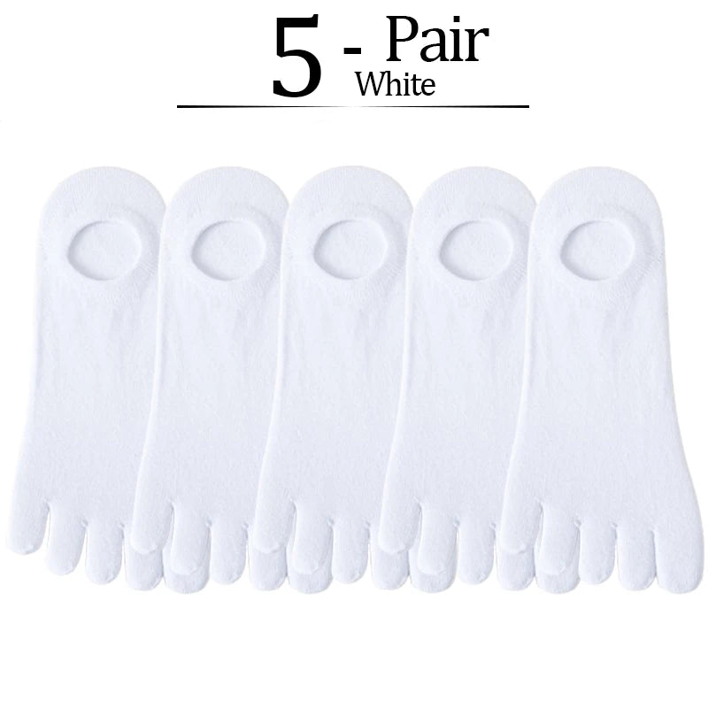 5 Pairs/lot Summer Men's Split Toe Boat Socks Black Gray Solid 100% Cotton Breathable Five Finger Socks Casual Sports socks