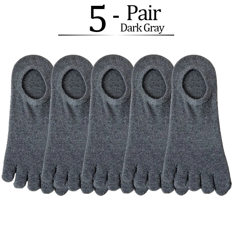 5 Pairs/lot Summer Men's Split Toe Boat Socks Black Gray Solid 100% Cotton Breathable Five Finger Socks Casual Sports socks