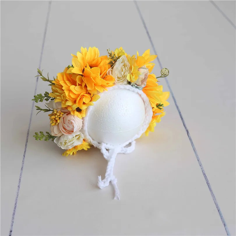 Vintage Newborn Floral Bonnet Baby girl Hat For Photography Knitted Newborn Garden Flower Bonnet For Photo Shoot Props