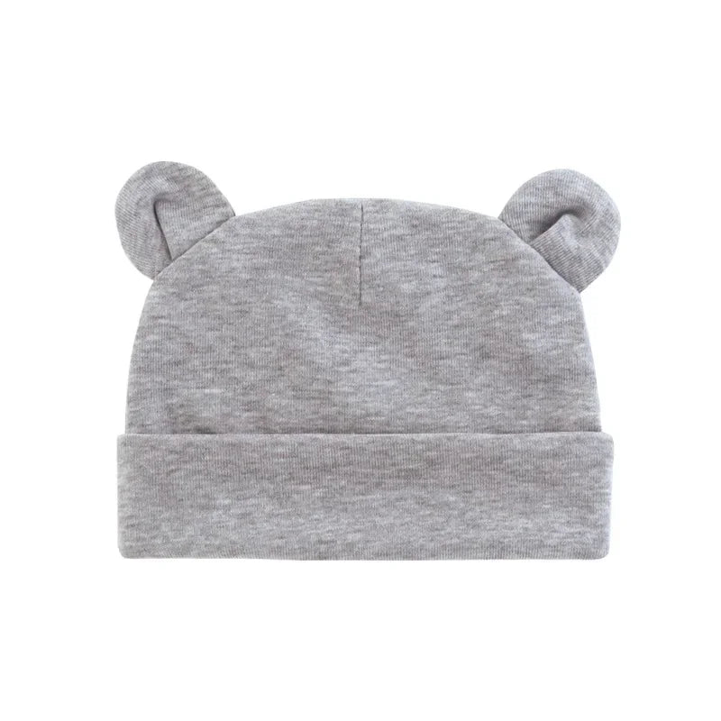 Xgnvpy Winter Baby Hat Comfortable Solid Color Hats Cute Ear Shape Cotton Cap Newborn Photography Props 0 -1 Infant Bonnet Items