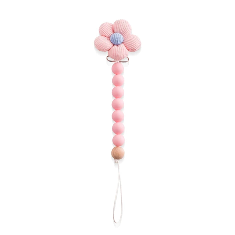 Baby Pacifier Chain Flower Shape Beech Wood Removable Clip For Handmade Baby Nipple Soother Chain Teething Toys Baby Accessories