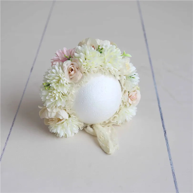 Vintage Newborn Floral Bonnet Baby girl Hat For Photography Knitted Newborn Garden Flower Bonnet For Photo Shoot Props