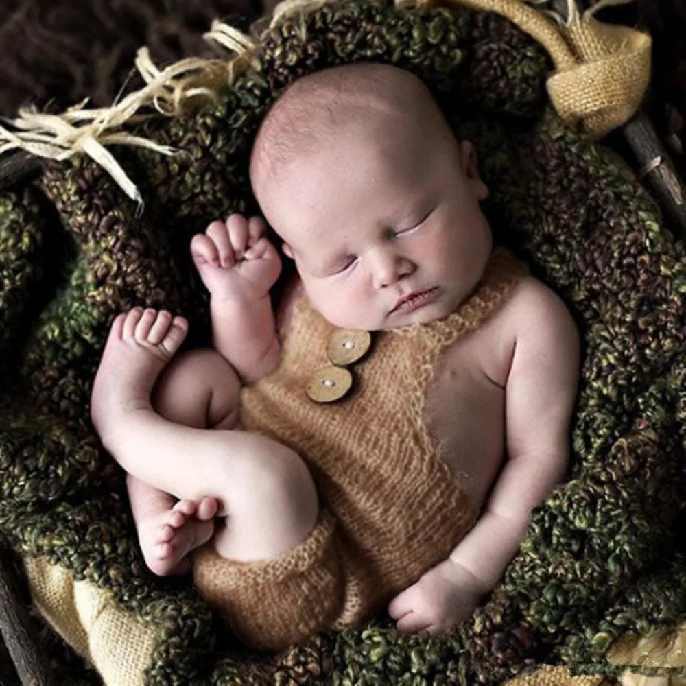 Newborn Photography Props Soft Mohair Baby Boy Girls Costume Handmade Knit Buttons Romper Outfit Baby Photo Props Accessories