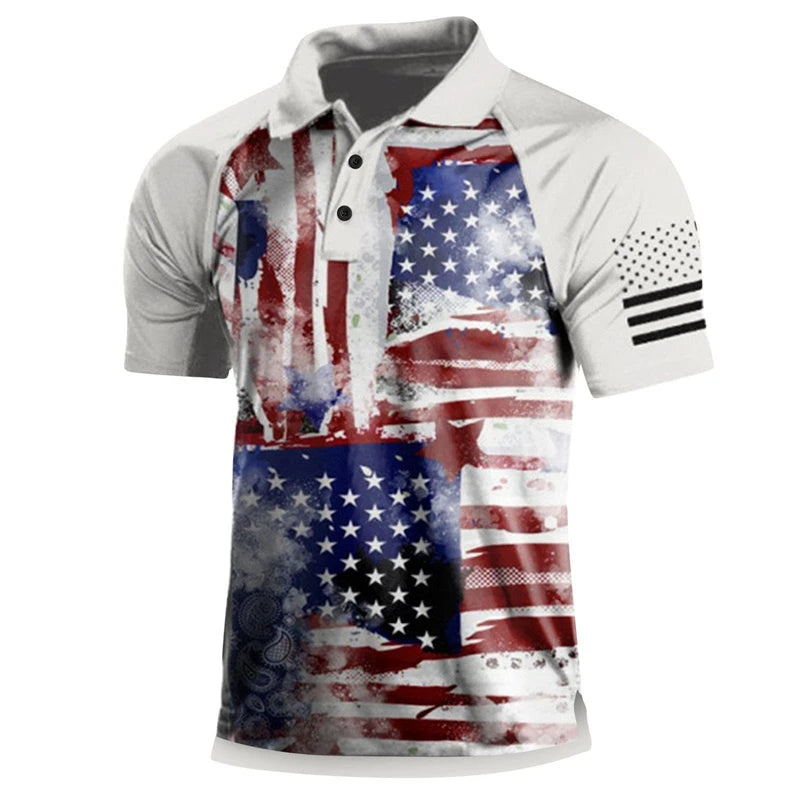 Summer Mens Polo Shirt Causal Fashion Sweatshirt America Flag 3D Printed T Shirt Short Sleeve Homme Vintage Streetwear Loose Top