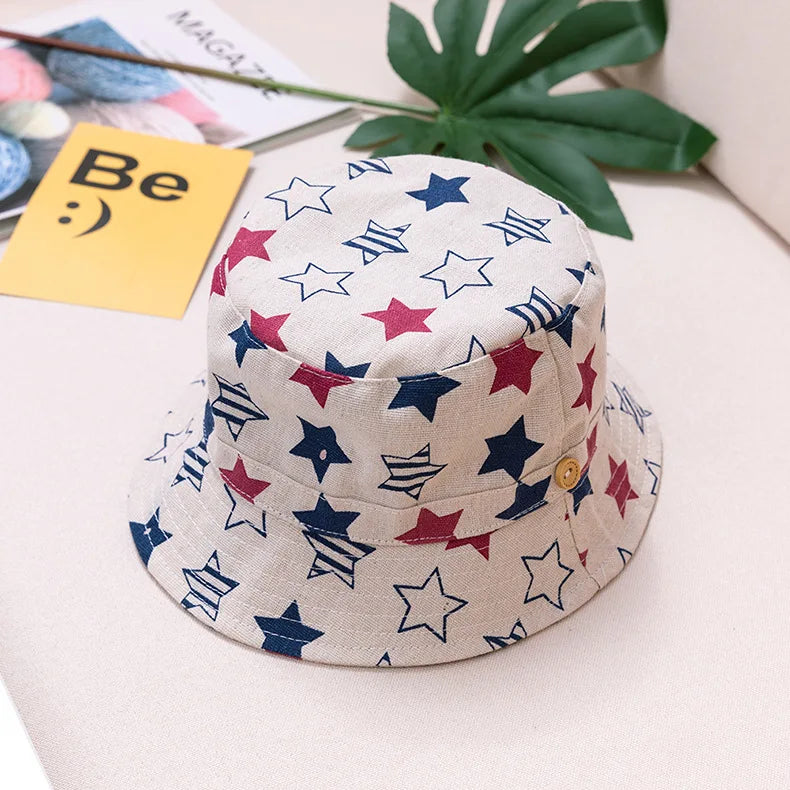 Cute Kids Outdoor Bucket Hats Children Sun Hats with Windproof Rope Cotton Baby Caps for Boys Girls Caps Summer Hat for Kids