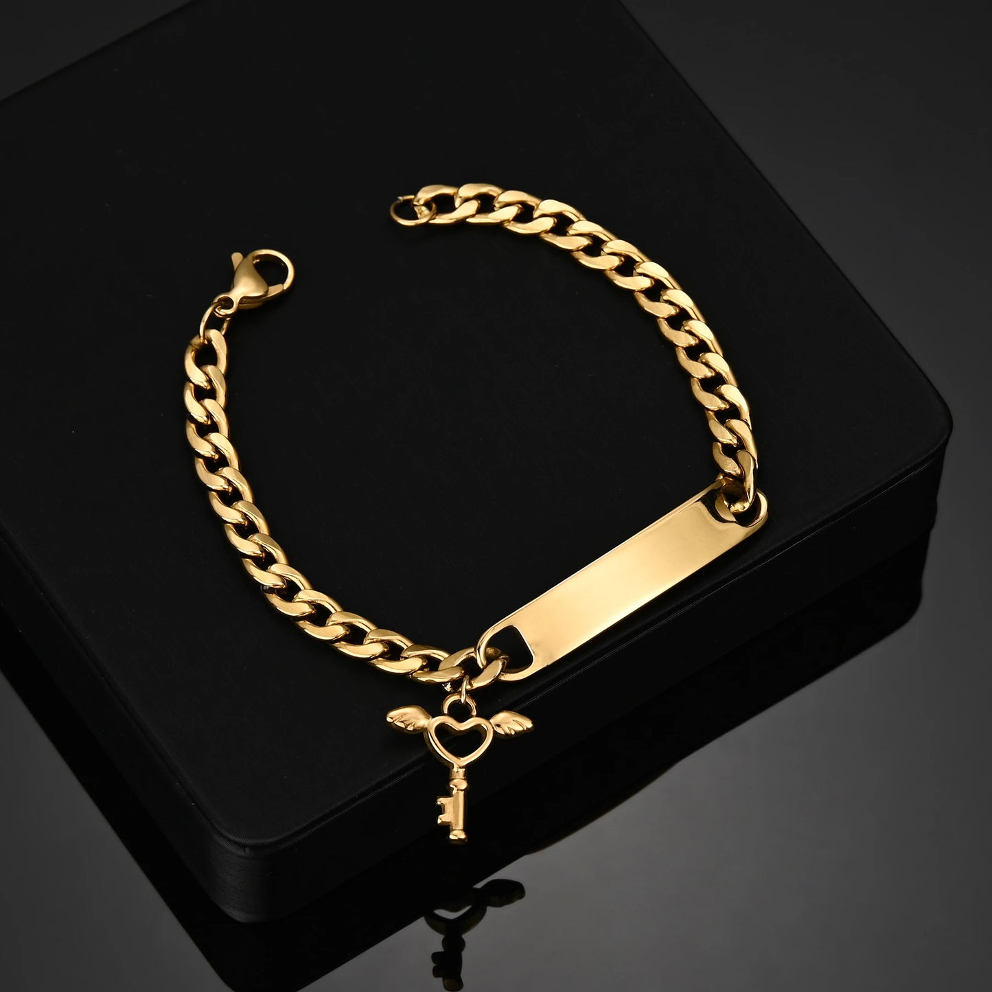 Atoztide Engrave Name Cross Heart Bracelet Stainless Steel For Men Women Adjustable Cuban Chain Personalized Jewelry Gift