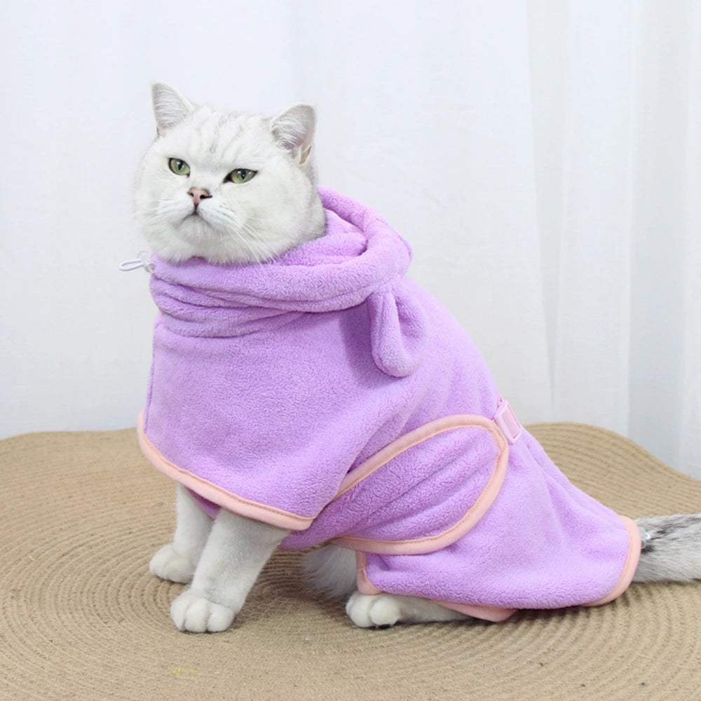 Cute Dog Bathrobe Pet Drying Coat Clothes Microfiber Absorbent Beach Towel For Dogs Cats Fast Dry Dog Fast Drying Hooded Jacket