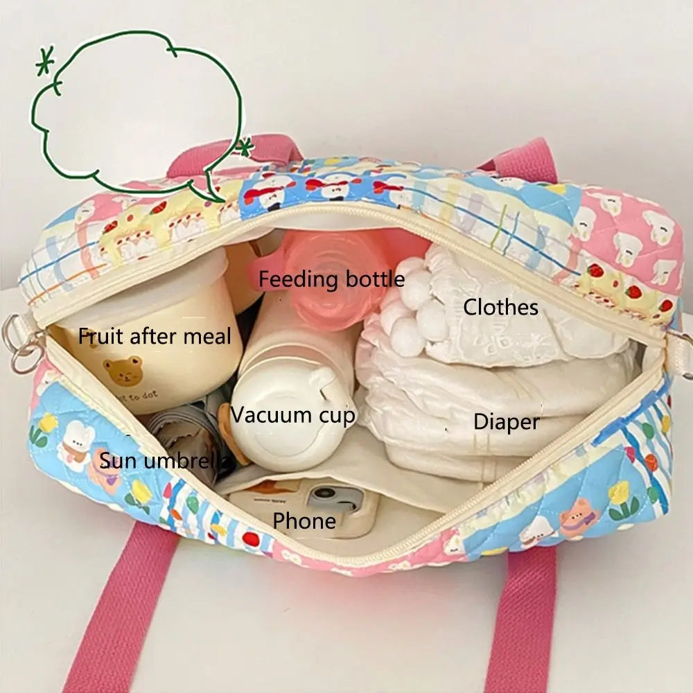 Colorful Pattern Baby Diaper Bag Detachable Straps Reusable Mommy Shoulder Bag Portable Quilted Cotton Crossbody Diaper Tote