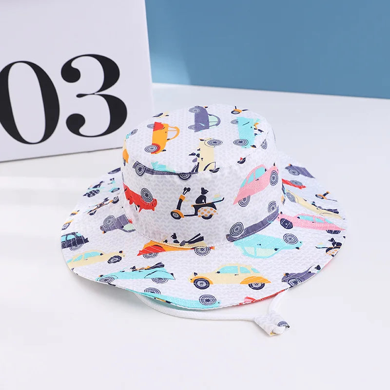 Cute Kids Outdoor Bucket Hats Children Sun Hats with Windproof Rope Cotton Baby Caps for Boys Girls Caps Summer Hat for Kids