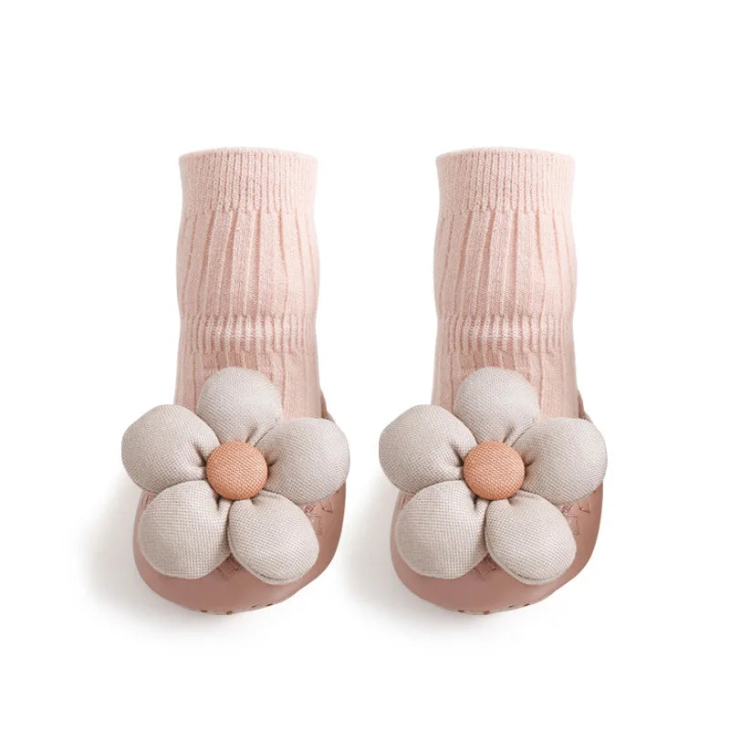 Flower Baby Girls Socks Antumn Floor Hose Footwear Toddler Shoes Soft Anti-Slip Sokken Newborn Accessories Cute Safe Cotton Sox