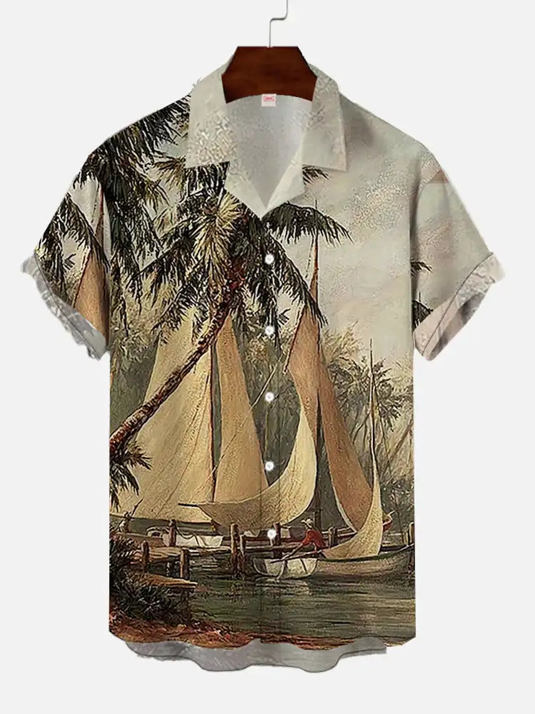 Men's Hawaiian coconut tree pattern shirts Summer beach sunset shirt Men's casual short sleeved shirt Exquisite 3D printed shirt