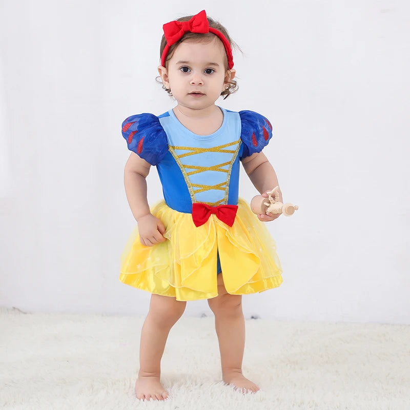 Fancy Fairy Baby Romper Elsa Ariel Belle Rapunzel Princess Costume 1 Year Birthday Tutu Dress Lace Headband Christening Baptism