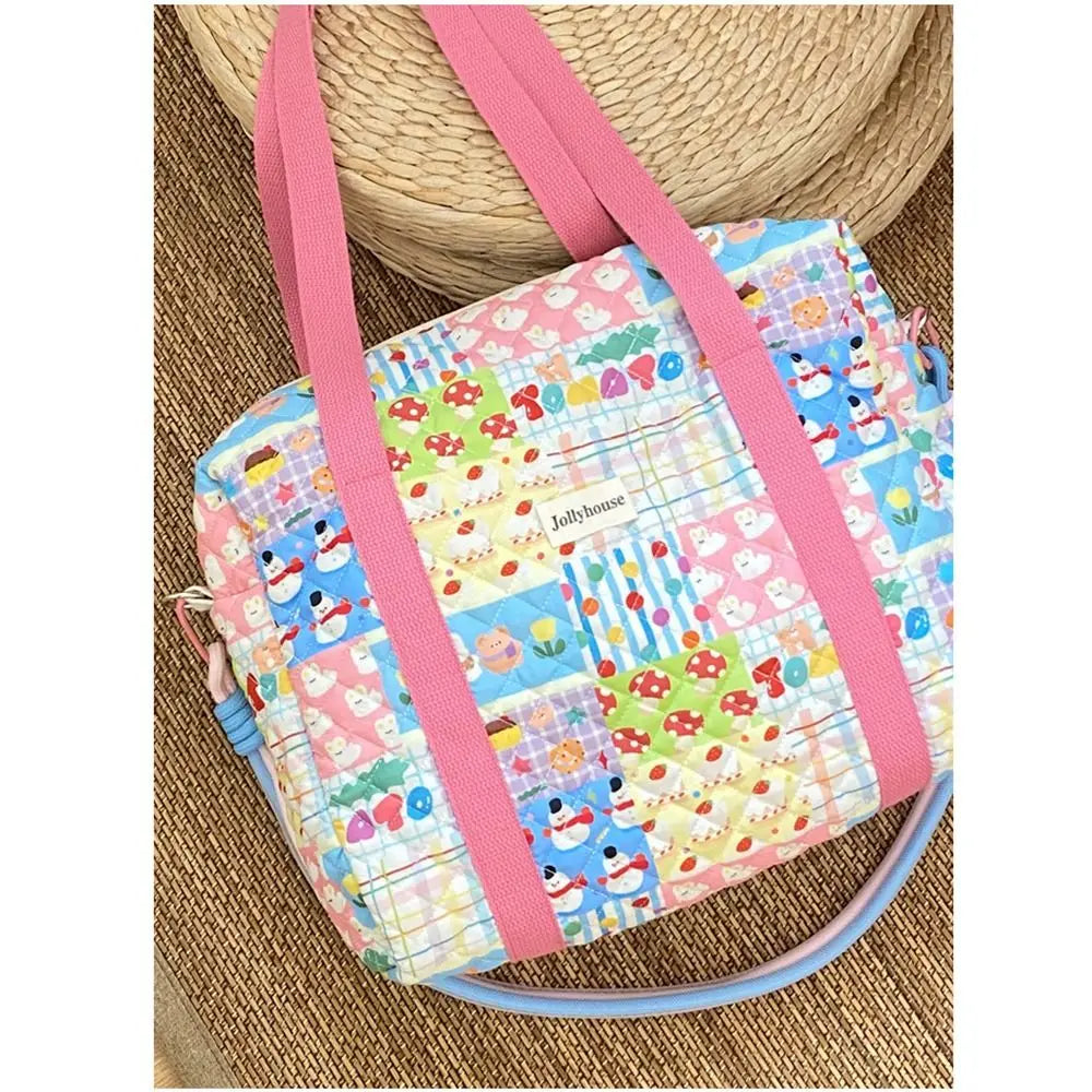 Colorful Pattern Baby Diaper Bag Detachable Straps Reusable Mommy Shoulder Bag Portable Quilted Cotton Crossbody Diaper Tote