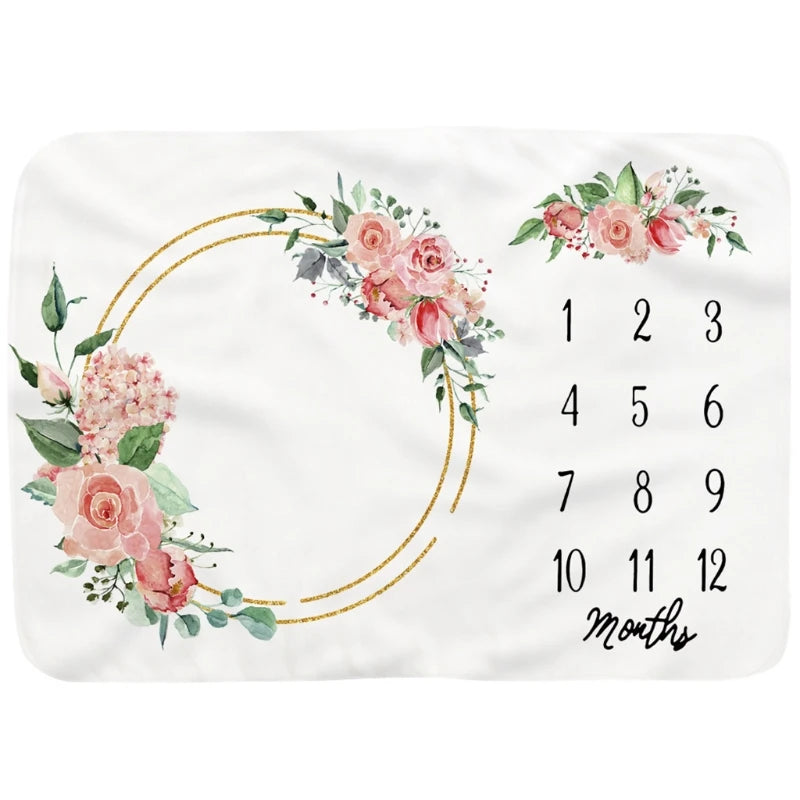 Baby Monthly Record Growth Milestone Blanket Newborn Soft Flannel Floral Printed Photography Props for Cloth 1560