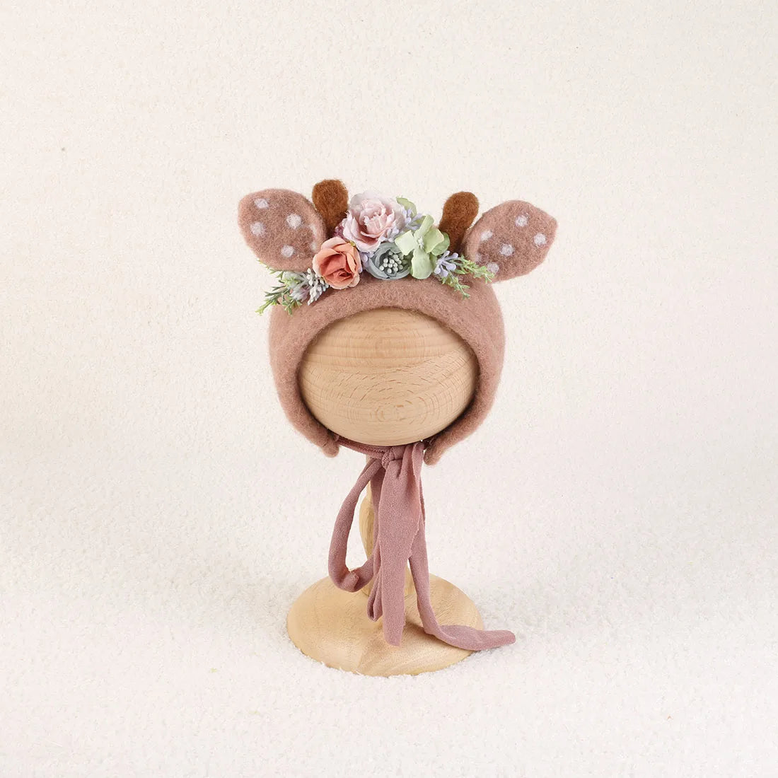 Newborn Wool Felt Deer Bonnet Girl Baby Flower Hat Newborn Photography Props Boy Baby Reindeer Hat Photo Shoot
