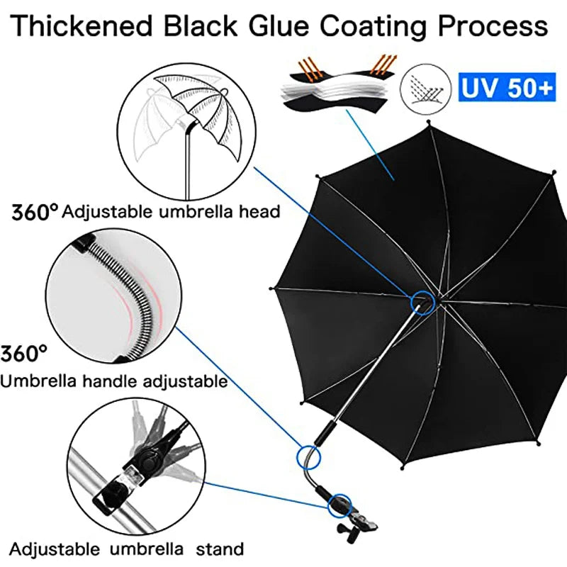 UV Protection Baby Stroller Umbrella With Clamp Universal Sunscree Rainproof Stroller Cover Umbrella Baby Stroller Accessories