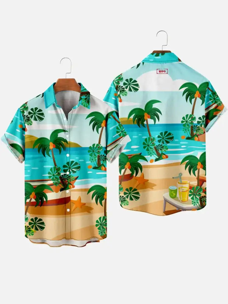 Men's Hawaiian coconut tree pattern shirts Summer beach sunset shirt Men's casual short sleeved shirt Exquisite 3D printed shirt