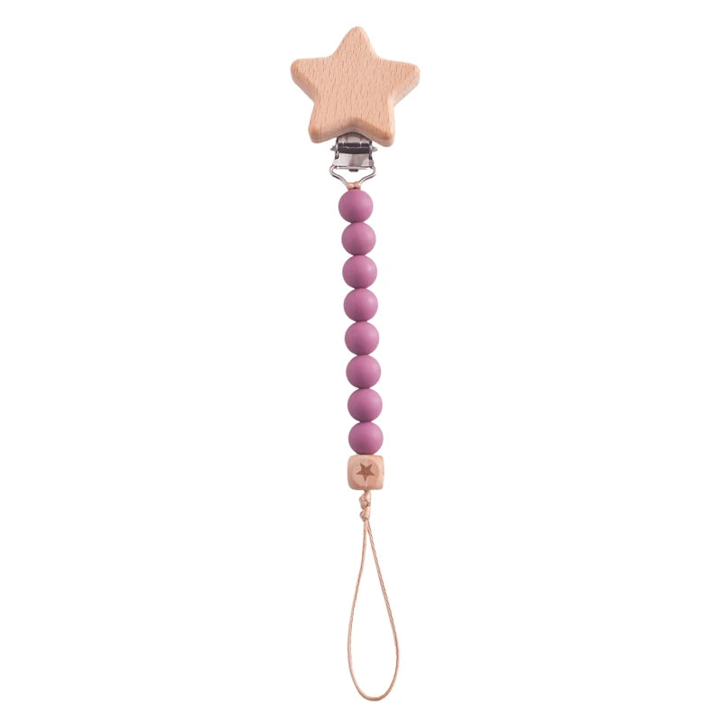 Baby Pacifier Chain Flower Shape Beech Wood Removable Clip For Handmade Baby Nipple Soother Chain Teething Toys Baby Accessories
