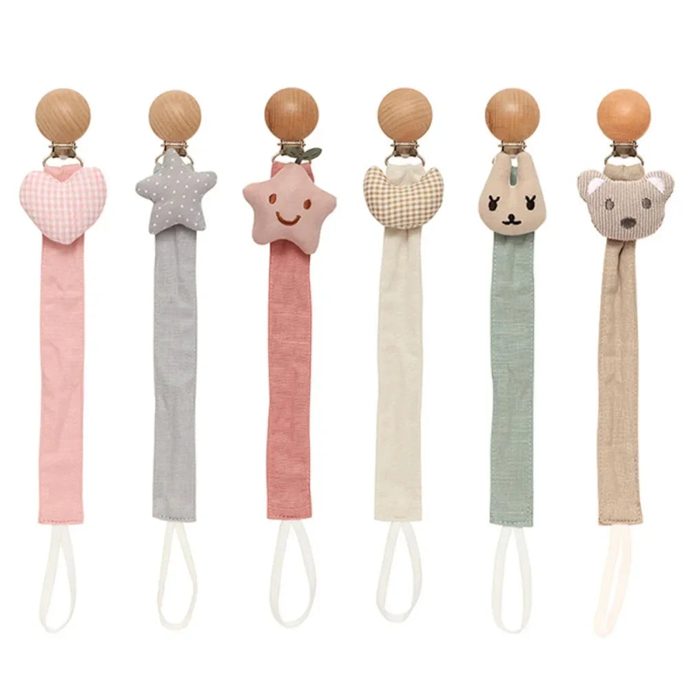 Infant Newborn Cotton Wooden Pacifier Chain Holder for Pacifier Baby Pacifier Clip Nipple Soother Dummy Holder Attache Tetine