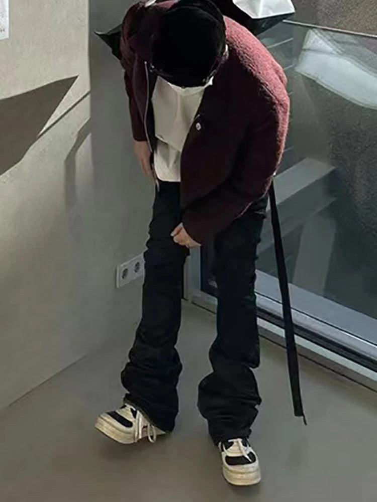 Flare Jeans Men Slim Stretchy Ankle Length Solid European Style Retro Vintage High Street Hip Hop Hipster Popular Advanced Chic