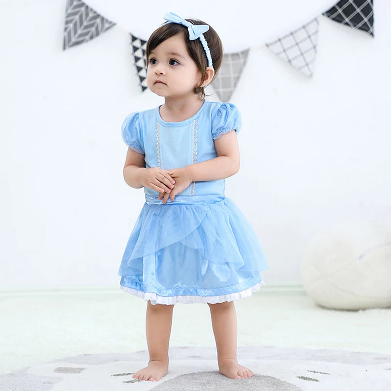 Fancy Fairy Baby Romper Elsa Ariel Belle Rapunzel Princess Costume 1 Year Birthday Tutu Dress Lace Headband Christening Baptism