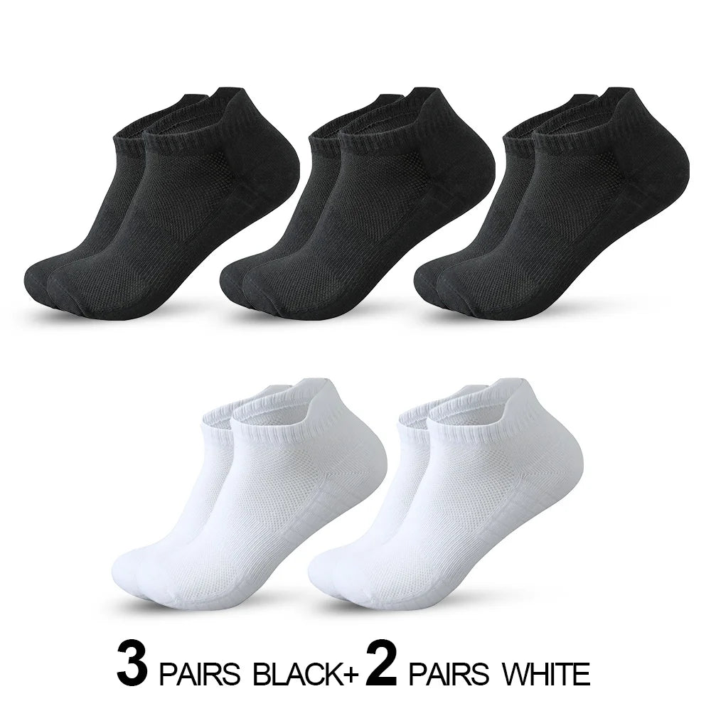 5 pairs High Quality Men Ankle Socks Breathable Cotton Sports Socks Mesh Casual Athletic Summer Thin Cut Short Sokken Size 38-45