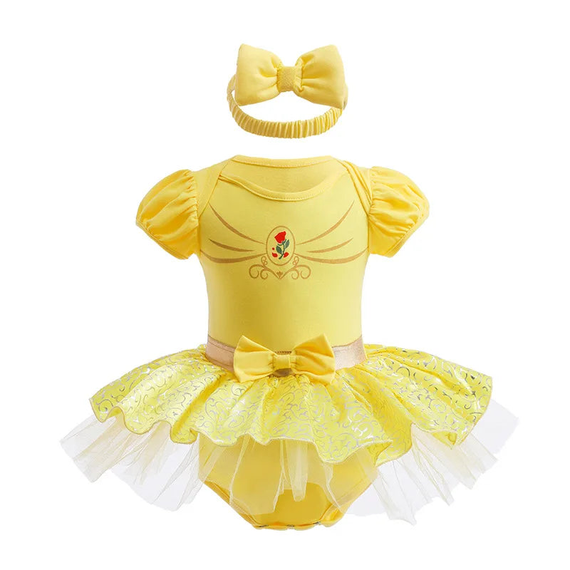 Fancy Fairy Baby Romper Elsa Ariel Belle Rapunzel Princess Costume 1 Year Birthday Tutu Dress Lace Headband Christening Baptism