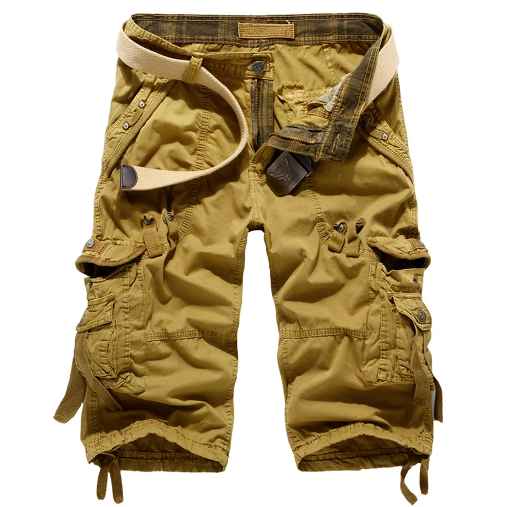 Summer Mens Casual 3/4 Long Length Shorts Elasticated Waist Cotton Cargo Combat Pants Male Wear-resistant Outdoor Climbing Pant