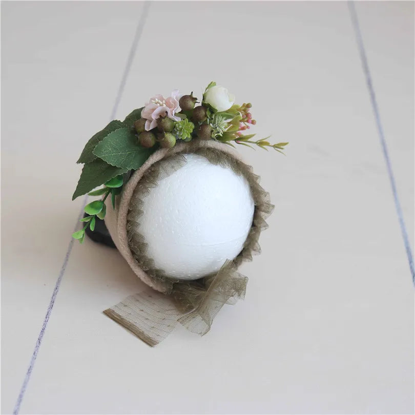 Vintage Newborn Floral Bonnet Baby girl Hat For Photography Knitted Newborn Garden Flower Bonnet For Photo Shoot Props