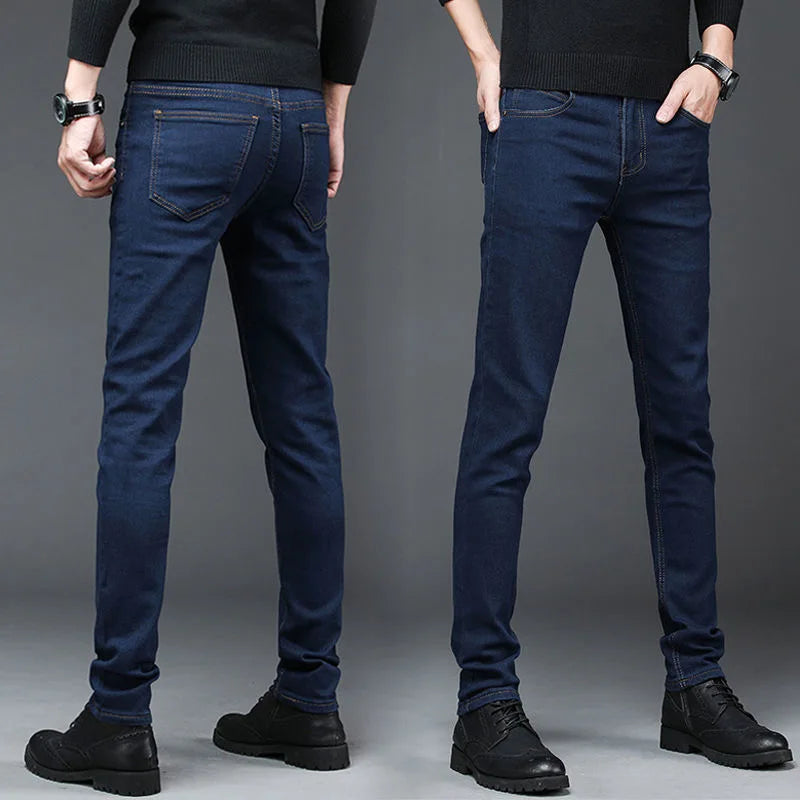 2023 Spring and Autumn New Classic Fashion Solid Color Elastic Jeans Men's Casual Slim Breathable High-Quality Small Feet Pants