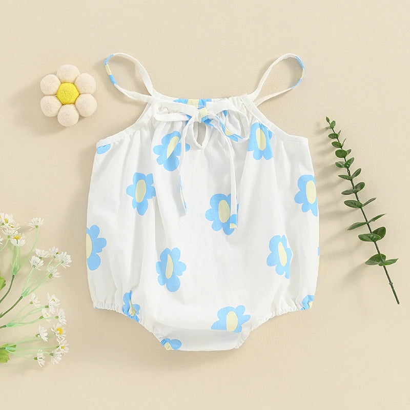 Baby Clothing New Born Girl Sleeveless Romper Summer Floral Print Bandage Jumpsuit for Newborn Toddler Cute Clothes
