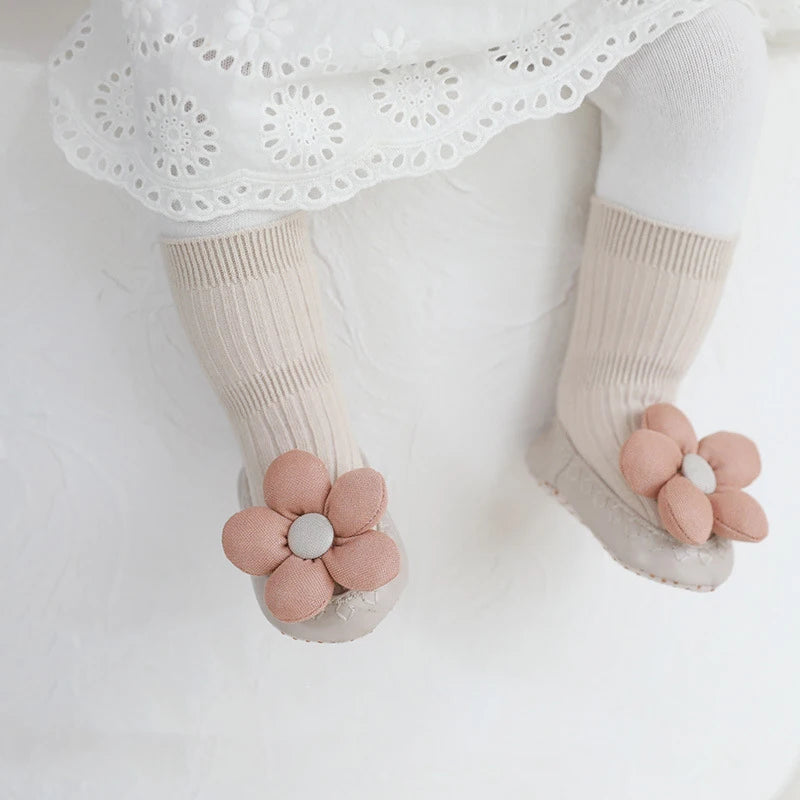 Flower Baby Girls Socks Antumn Floor Hose Footwear Toddler Shoes Soft Anti-Slip Sokken Newborn Accessories Cute Safe Cotton Sox